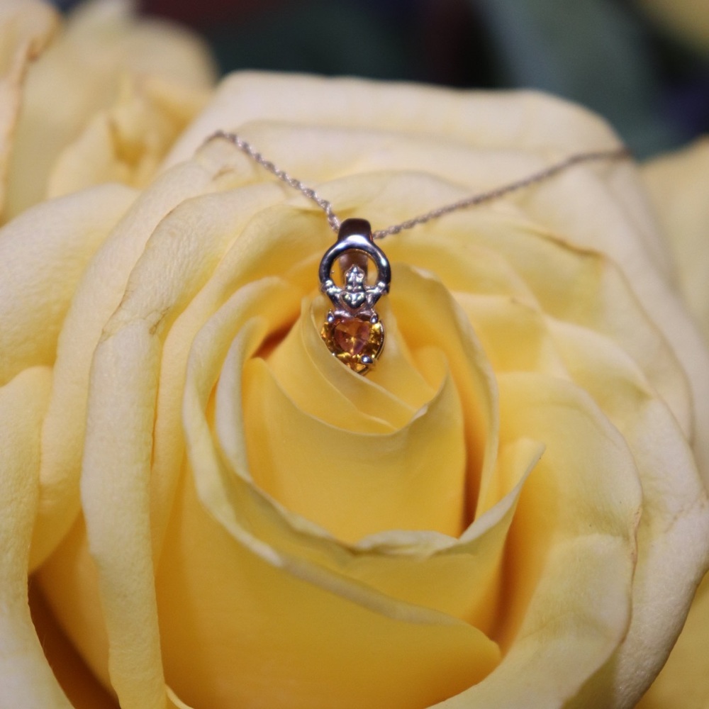 November Birthstone Topaz 10k Claddagh Necklace